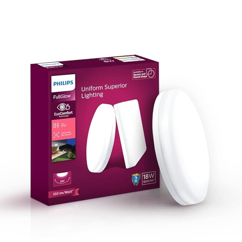PHILIPS Rimless Full Glow 18-WATT Round LED Surface DOWNLIGHTER | Surface LED Downlight for Ceiling | LED Ceiling Light for Home & Hall | Cool Day Light, Pack of 1