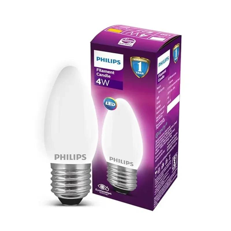 PHILIPS 4-watt Filament Candle LED Bulb | Diffused Candle Bulb for Home & Decoration | Bulb Base: E27, Cool White | Pack of 1