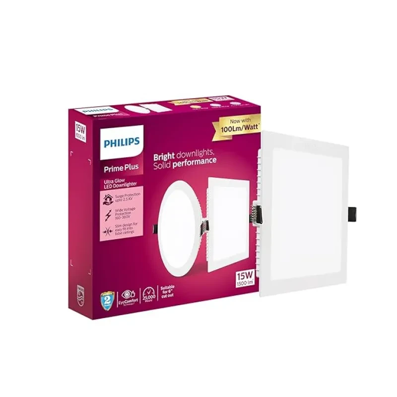 PHILIPS 15W Square AP Plus UltraGlow LED DL Recessed LED Panel Ceiling Light (Pack of 1,Warm White)