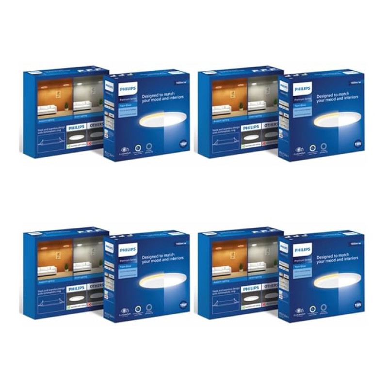 PHILIPS 15-watt Round LED Up-Down Downlighter | Twinglow 15-watt LED Downlighter for Home & Decoration | Colours : Warm White + Natural White, Pack of 4