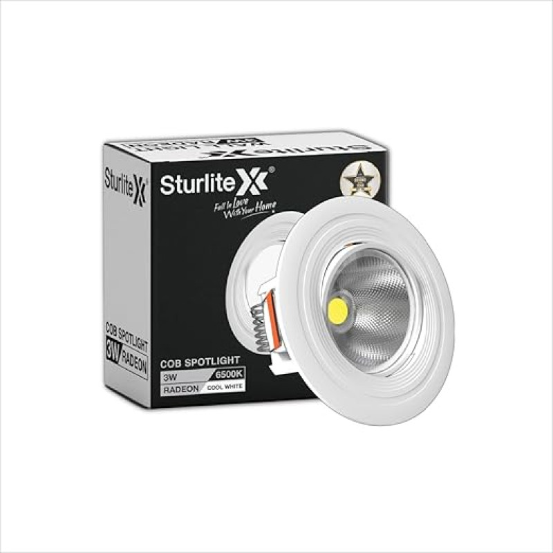 Sturlite Radeon 3W LED Spotlight| 6500K Cool White Color Temperature| 36mm-Cutout & Compact Design Ceiling Ligh| CRI Tech with High Voltage Protection Downlight - Pack of 1