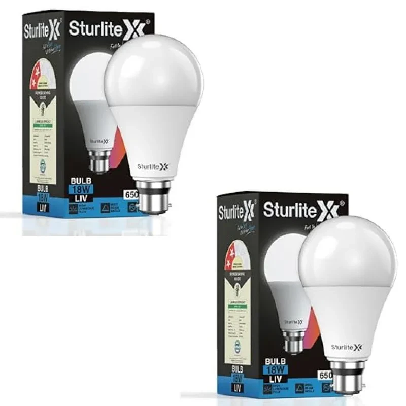 Sturlite LIV 18 Watt LED Bulb| 6500K Cool White Color Temperature| CRI Technology| BIS & BEE Approved Light| 1890 Lumens, 440V High Voltage Protection & Energy Efficicent Lighting for Home (Pack of 2)