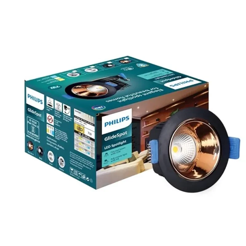 PHILIPS 7 Watt Rose Gold Reflector LED Ceiling COB Round Spot Light with Adjustable Tilt |Cut Out: 67mm | Cool Day Light, Pack of 1 (Glide Spot)