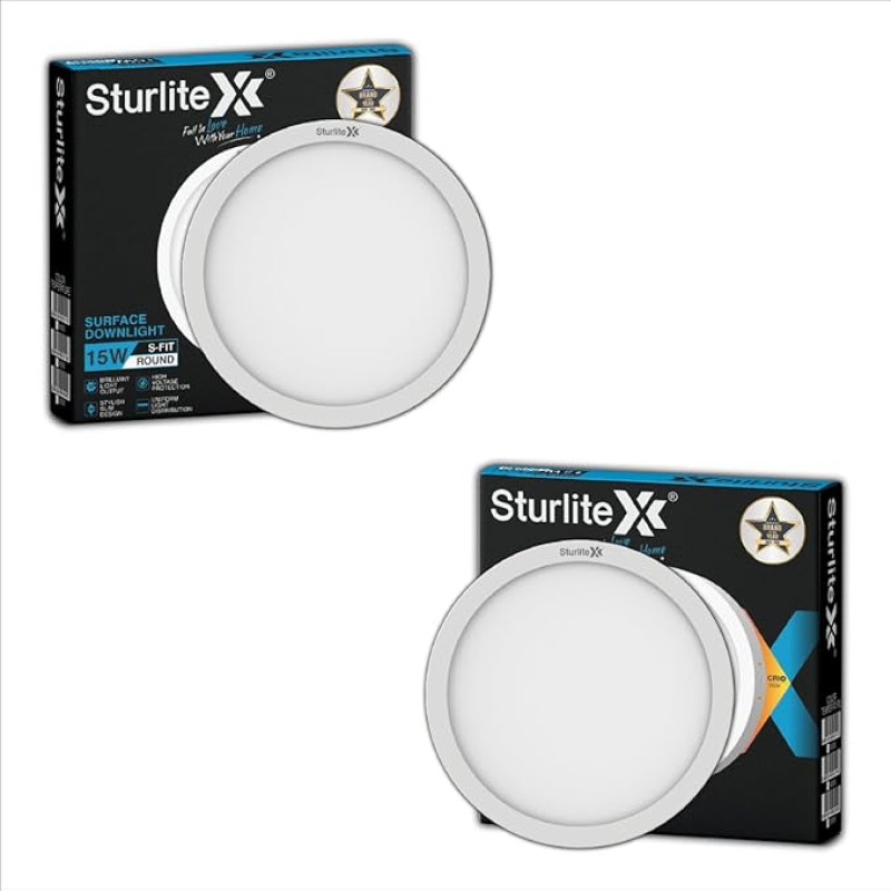 Sturlite S-FIT 15W Round LED Surface Light| 6500k Cool White Color Temperature| 1200 Lumens with CRI Tech for Accurate Color Representation - (Pack of 2)
