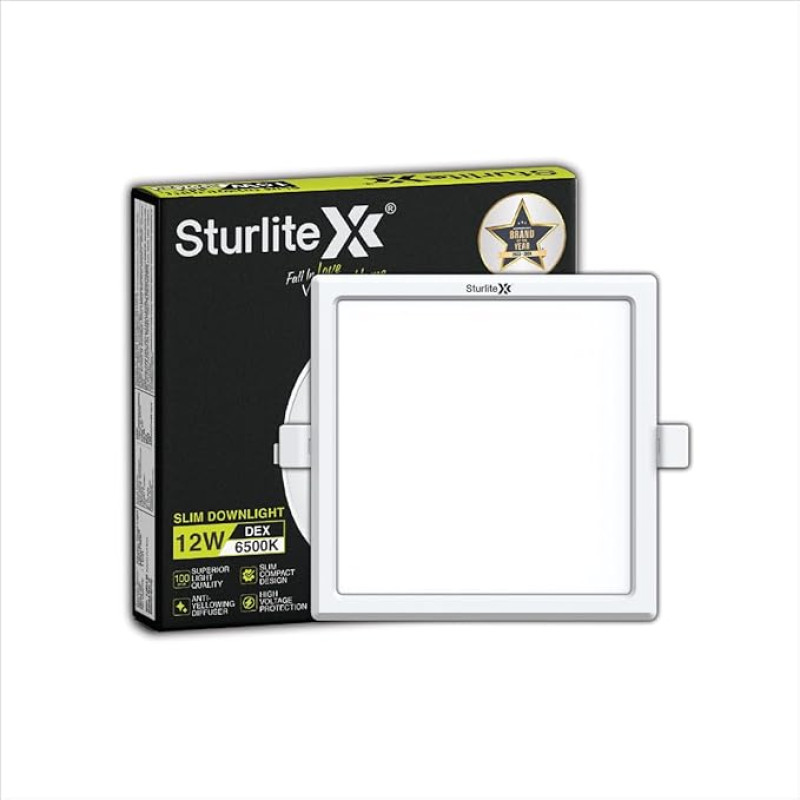 Sturlite Dex 12W Square LED Downlight| Cool White Color Temperature| 1200 Lumens with CRI Tech for Various Ceiling Types and Rooms - (Pack of 1)