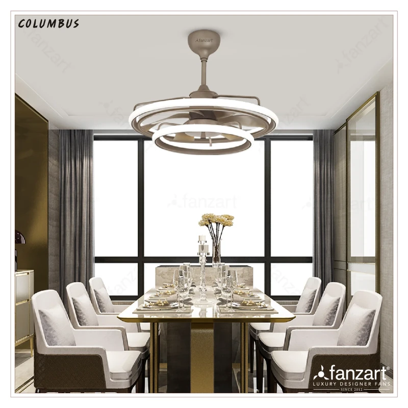 Fanzart Columbus Beach Brown – 22″ Fandelier Fan with 6 High-Quality ABS Blades in Beach Brown Finish BLDC Motor, 112W Multi-colour LED, Remote Control