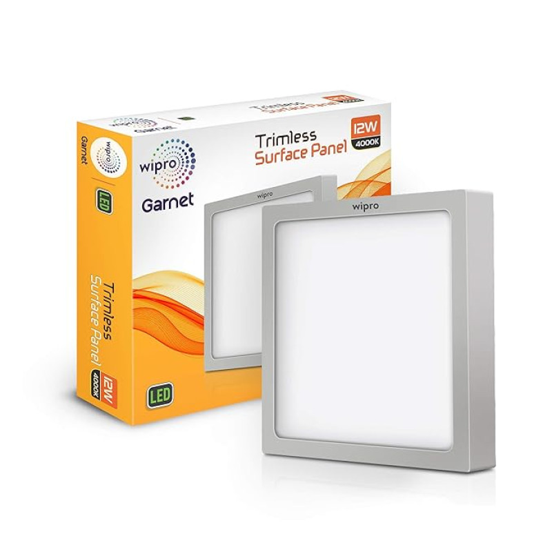 wipro 12W Surface Led Panel Square 4000K, Aluminium, Neutralwhite