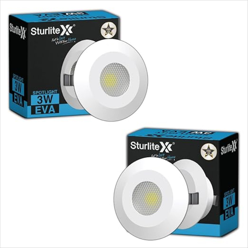 Sturlite Eva 3W LED Spotlight| Blue Light Color| 36mm-Cutout & Compact Design Ceiling Ligh| CRI Tech With High Voltage Protection Downlight - Pack of 2