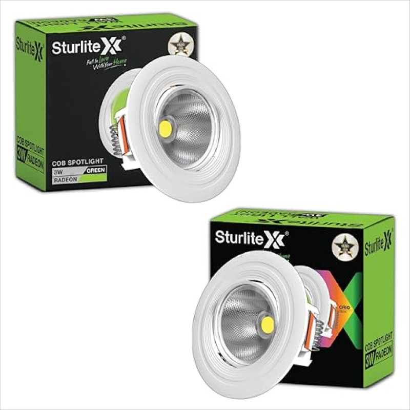 Sturlite Radeon 3W LED Spotlight| Green Light Color| 36mm-Cutout & Compact Design Ceiling Ligh| CRI Tech With High Voltage Protection Downlight - Pack of 2