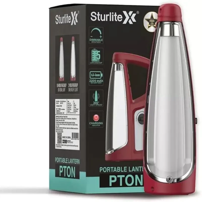 Sturlite Pton 12W LED Portable Lantern| 2200mAh Rechargeable Li-ion Battery| Upto 15Hrs Long Battery Back Up| 360° Light Spread & Knob for Brightenss Adjustment LED Lamp - (Pack of 1)