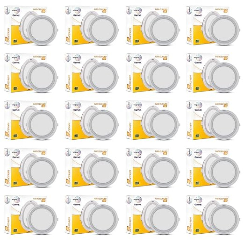 Wipro Polycarbonate Garnet 15W Round Led Wave Panel|Cool White Light(6000K)|Ultra-Slim Design|Recessed Down Light for False Ceiling|Cutout-150Mm|Pack of 20