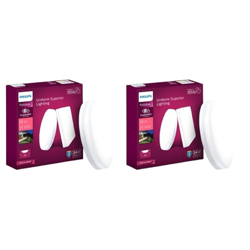 PHILIPS Rimless Full Glow 24-watt Round LED Surface Downlighter | Surface LED Downlight for Ceiling | LED Ceiling Light for Home & Hall | Cool Day Light | Pack of 2