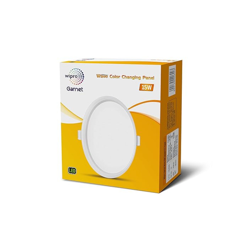 Wipro Garnet 15W Wave CCT Round Panel | Colour Changing Panel | Warm White, Neutral White, Cool White | Slim Border & Sleek Design | Recessed Downlighter for False Ceiling|Cutout 150mm|Pack of 1