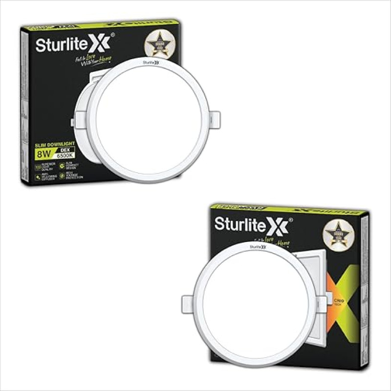 Sturlite Dex Round LED Downlight| Cool White Color Temperature| 800 Lumens with CRI Tech for Various Ceiling Types and Rooms - (8W, Pack of 2)