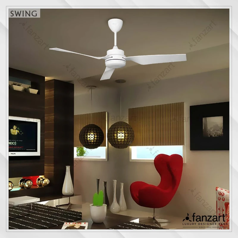 Fanzart  Swing – 52″ Modern fan with 3 x customisable ABS Glossy White blades, Summer-Winter feature, BLDC motor and Remote Control