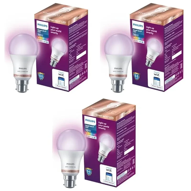 Philips Wiz Smart WI-Fi LED Bulb B22 10-Watt, 16 Million Colors , Compatible with Amazon Alexa and Google Assistant- (Pack of 3)
