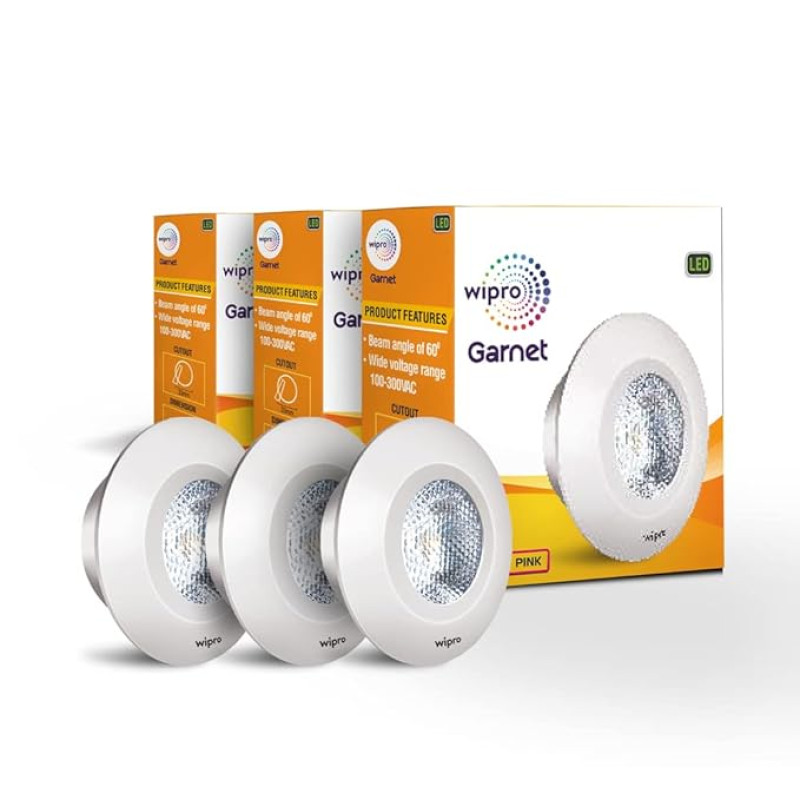 wipro Garnet 2W LED Integrated Spotlight | Pink Color | Compact Design Ceiling Spot Light for Cabinets & Wardrobes| Cutout - 33mm|Pack of 3