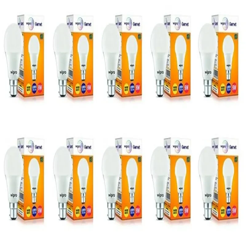wipro Garnet 9W LED Bulb for Home & Office |Warm White (2700K) | B22 Base|220 degree Light coverage |4Kv Surge Protection |400V High Voltage Protection |Energy Efficient | Pack of 10