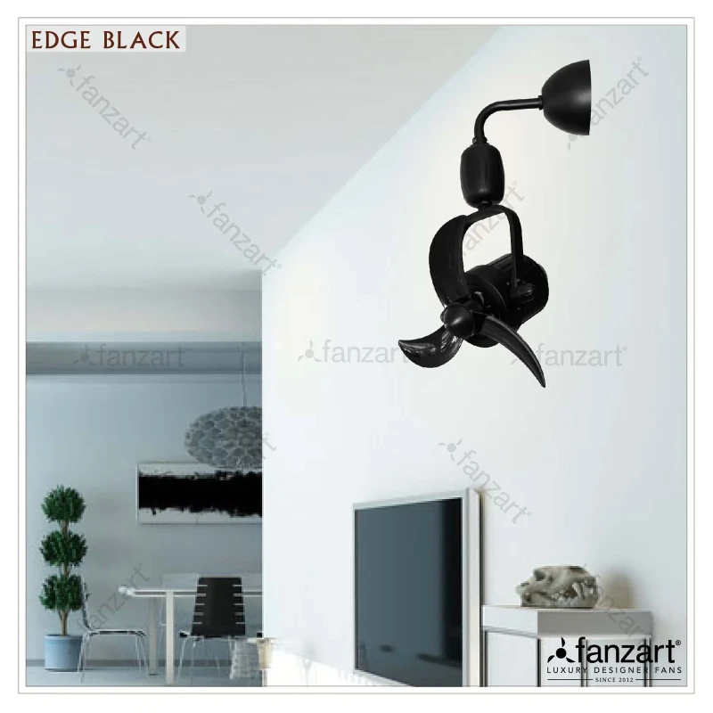 Fanzart Edge Wall Mount – 15” Wall Mounted fan with 3 x ABS Matte Black blades, 90 degree Oscillation, BLDC motor and Remote Contol
