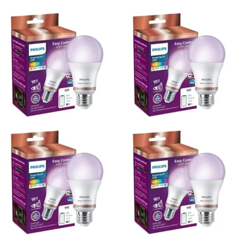 Philips Wiz Smart WI-Fi LED Bulb E27 10-Watt, 16 Million Colors , Compatible with Amazon Alexa and Google Assistant- (Pack of 4)