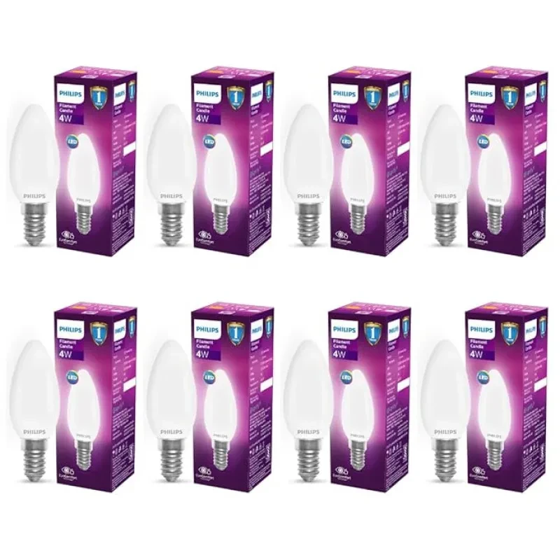 PHILIPS 4-watt Filament Candle LED Bulb | Diffused Candle Bulb For Home & Decoration | Bulb Base: E14, Warm White | Pack of 8