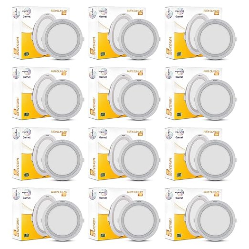 Wipro Garnet 10W Round LED Wave Panel Light for Ceiling | Cool White Light (6000k) | Ultra-Slim Design | Recessed Down Light for False Ceiling |POP Ceiling Light | Cutout - 125mm | Pack of 12