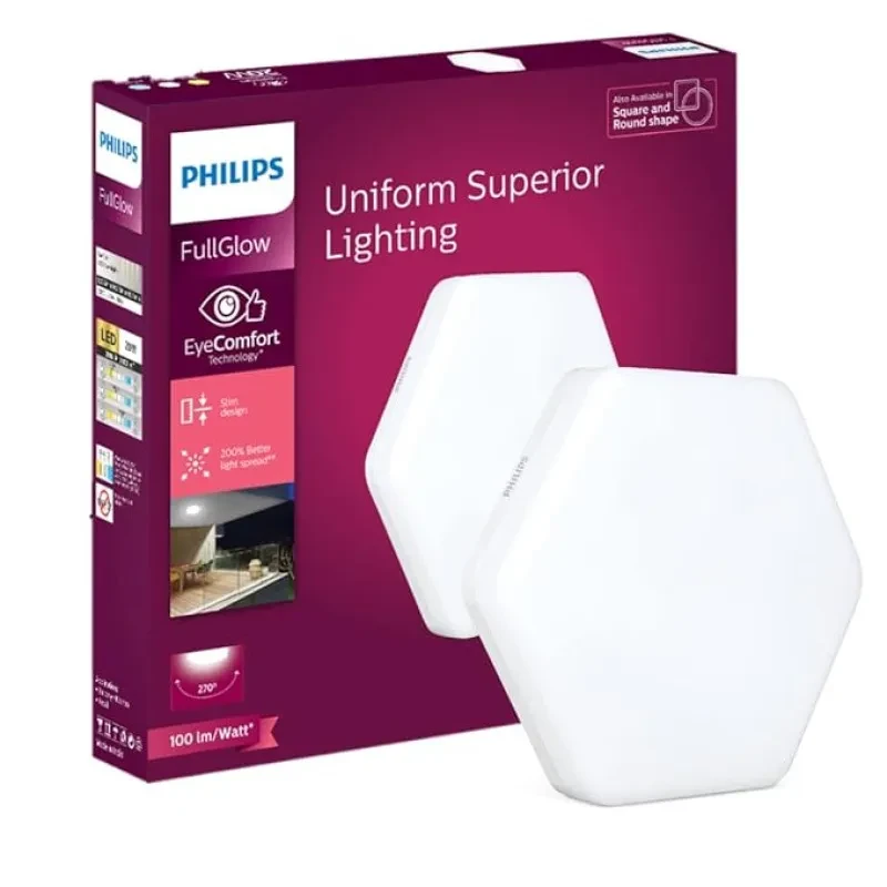 Philips Rimless Full Glow 20-watt Hexa LED Surface Downlighter | Hexagon Shape LED Downlight for Ceiling | LED Ceiling Light for Home & Hall | Cool Day Light,Pack of 1