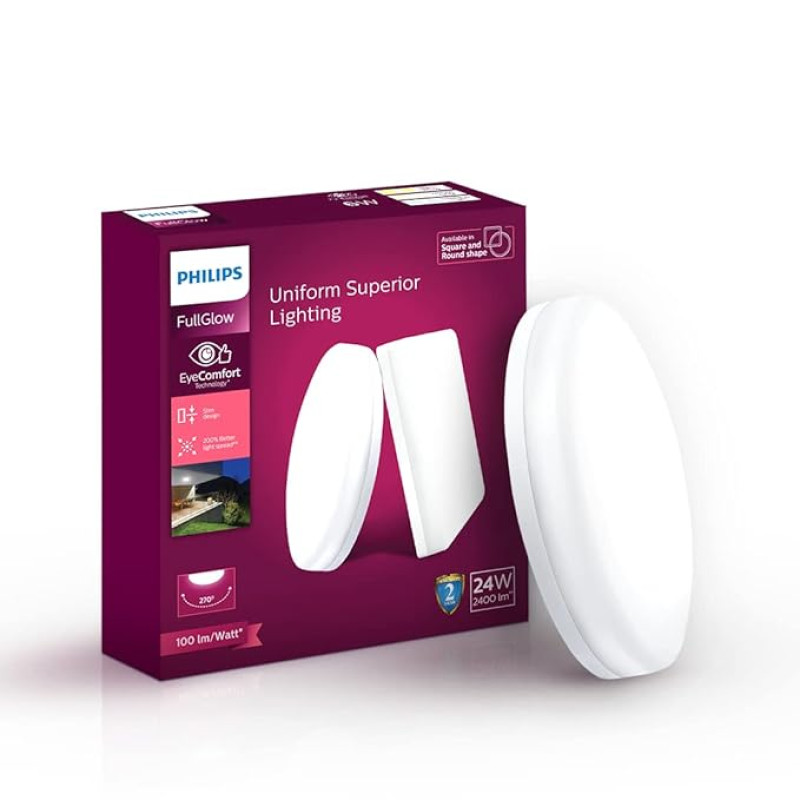 Philips Rimless Full Glow 24-watt Round LED Surface Downlighter | Surface LED Downlight for Ceiling | LED Ceiling Light for Home & Hall | Warm White,Pack of 1