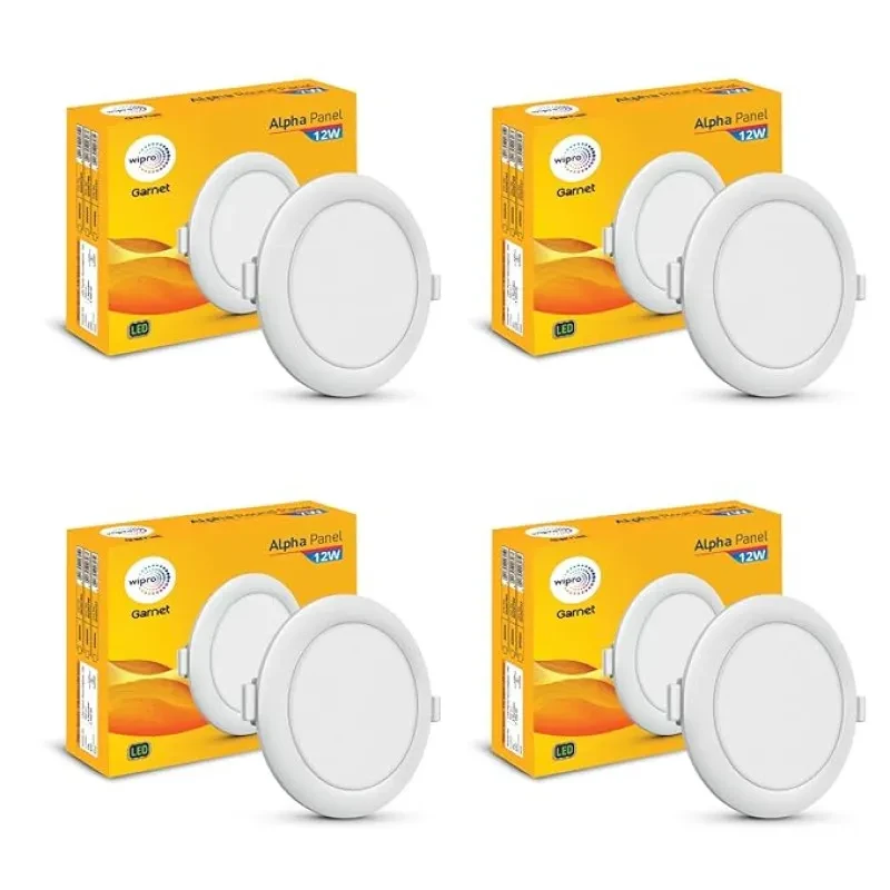 wipro Garnet 12W Round Led Alpha Panel | Cool White Light (6500K) | Recessed Down Light for False Ceiling | Cutout - 110Mm | Pack of 4 -