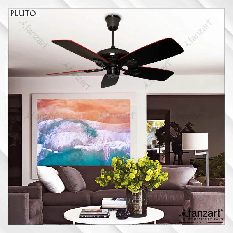 Fanzart Pluto – 42″ Modern fan with 5 x Dual Colour Reversible Special Wood Red/ Nickel Black blades, Summer-Winter feature and optional Remote Integration